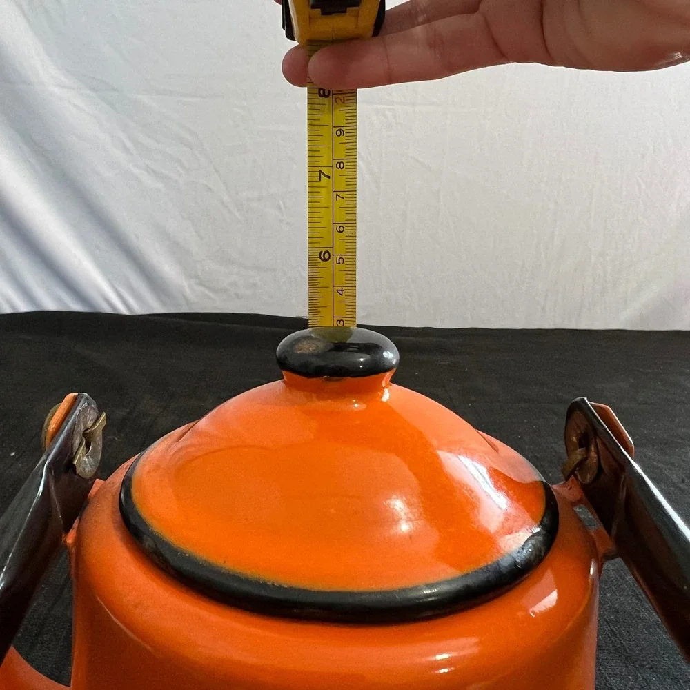 Vintage JCP Japan Orange Enamel‎ Tea Kettle Mid Century Modern Retro Bell Bottom